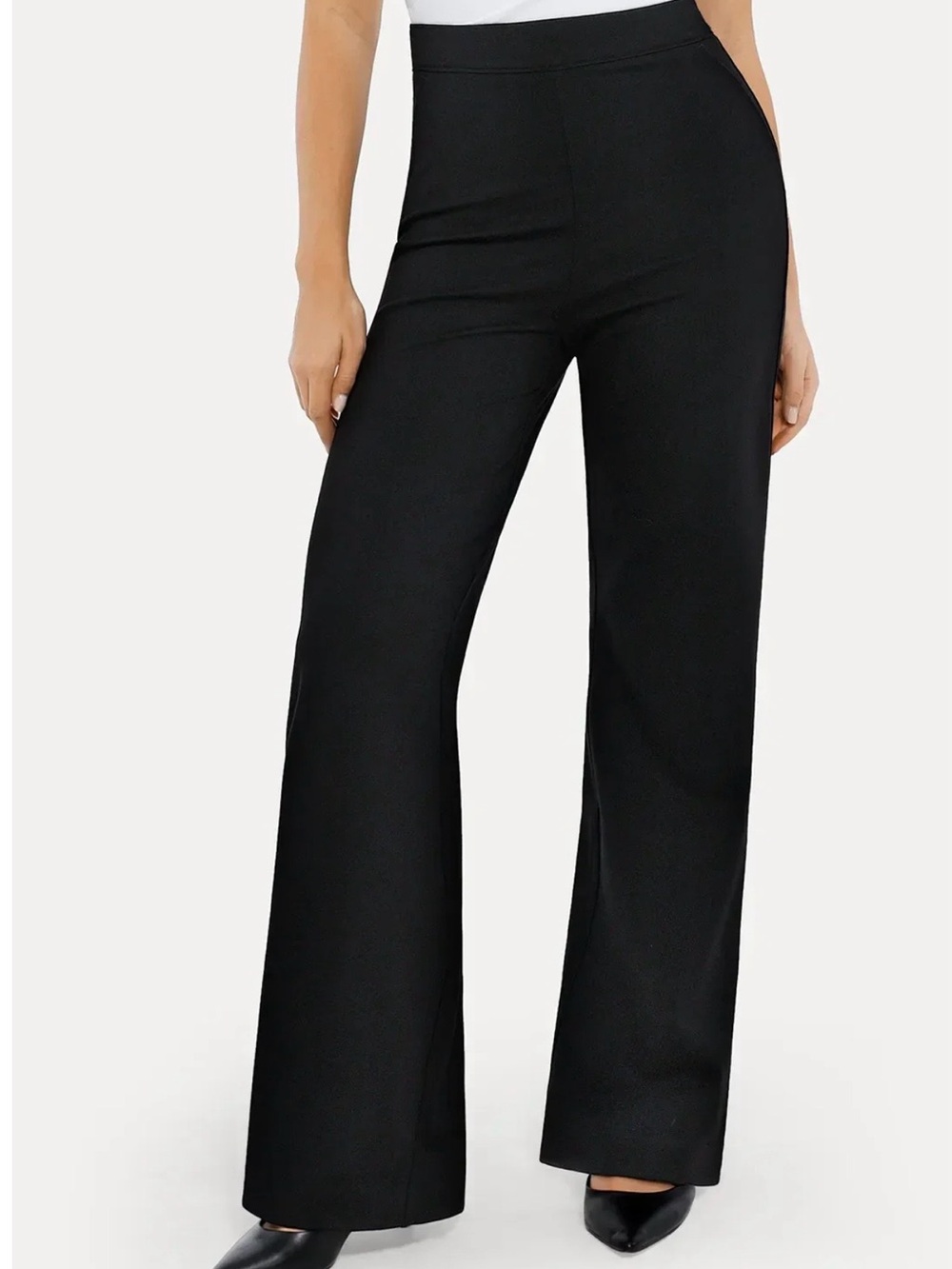 Black Popilush Wide Leg Slacks With Waist Control M